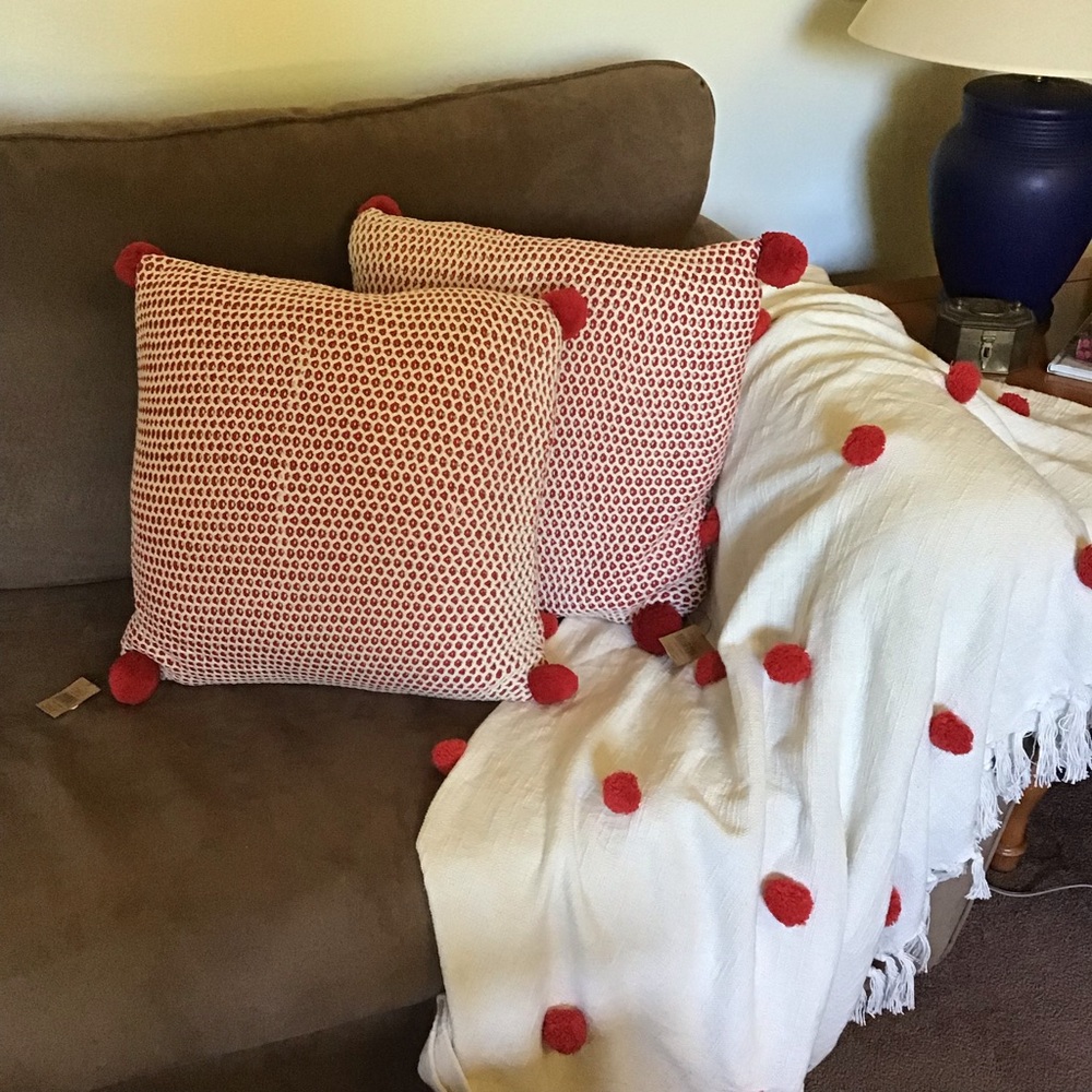 Creative Co-Op,Red/Cream Tassel Throw Pillow